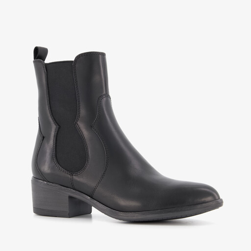 Leren dames Chelsea laarsjes met hak zwart