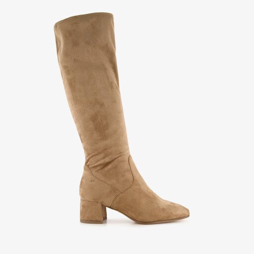 Suèdelook dames laarzen met hak beige