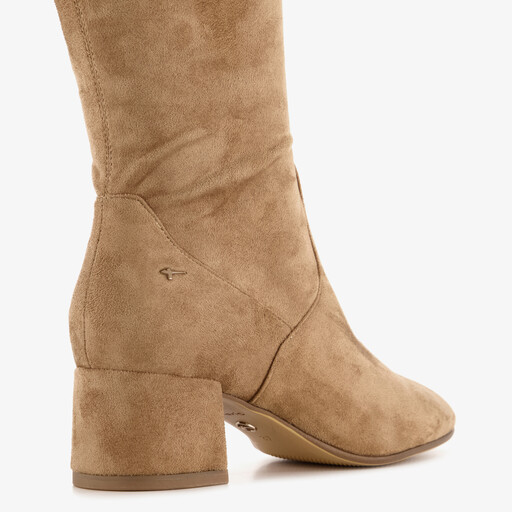 Suèdelook dames laarzen met hak beige