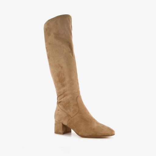 Suèdelook dames laarzen met hak beige