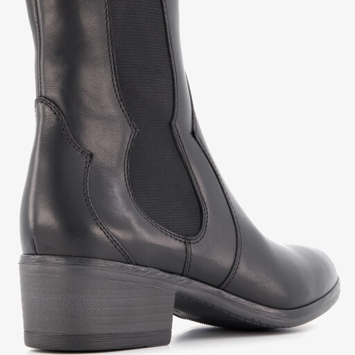 Leren dames Chelsea laarsjes met hak zwart