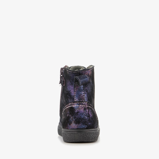 Leren meisjes veterboots paars zwart