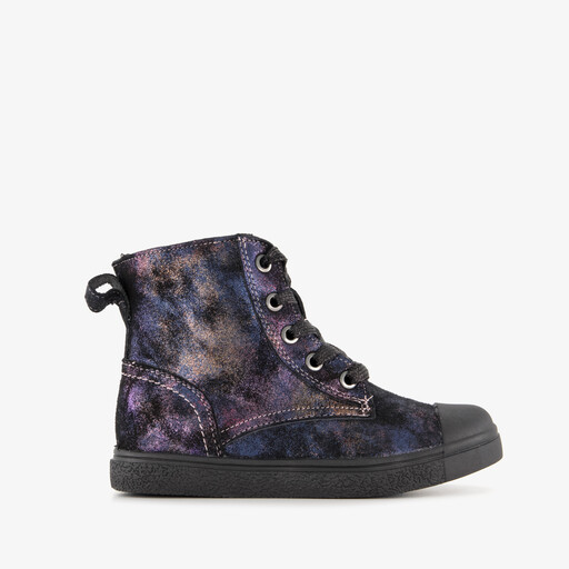 Leren meisjes veterboots paars zwart