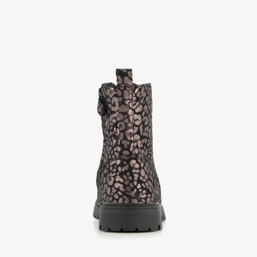 Meisjes veterboots met luipaardprint brons