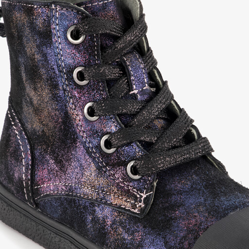 Leren meisjes veterboots paars zwart