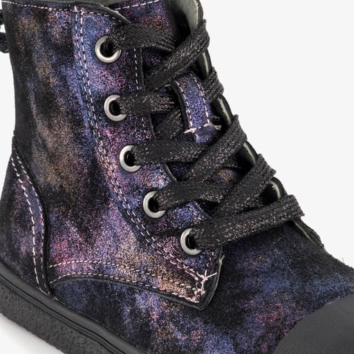 Leren meisjes veterboots paars zwart