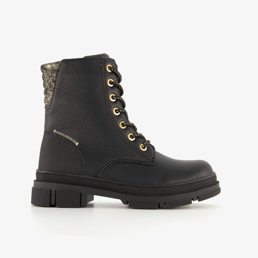 Meisjes veterboots zwart goud