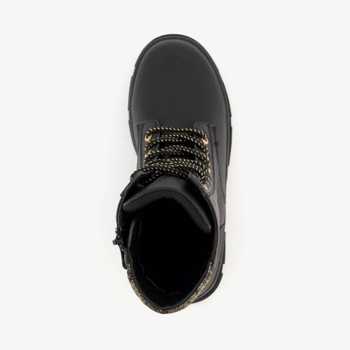 Meisjes veterboots zwart goud