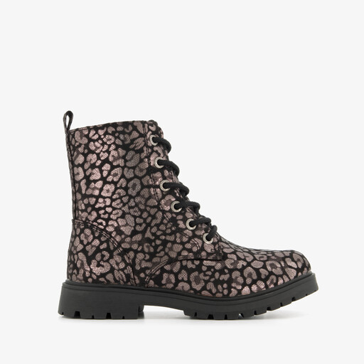 Meisjes veterboots met luipaardprint brons