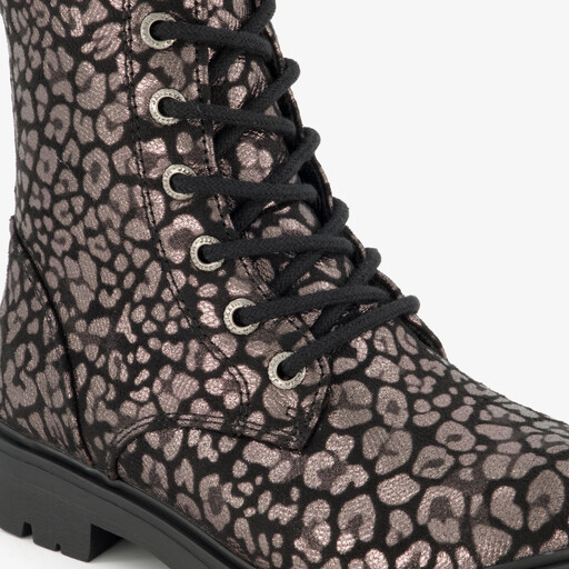 Meisjes veterboots met luipaardprint brons