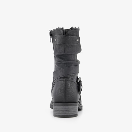 Gevoerde dames enkellaarsjes met gesp zwart