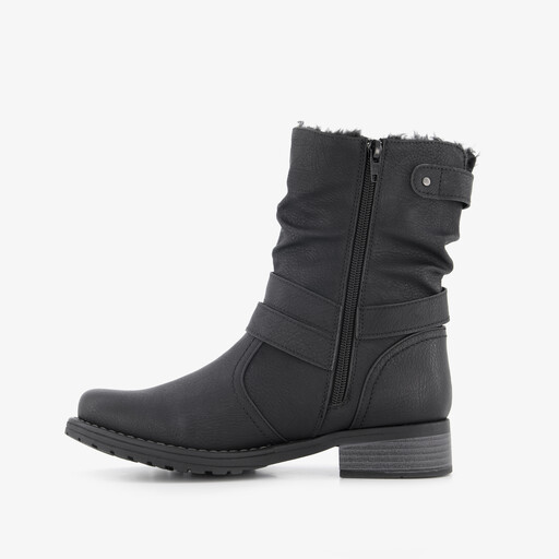 Gevoerde dames enkellaarsjes met gesp zwart