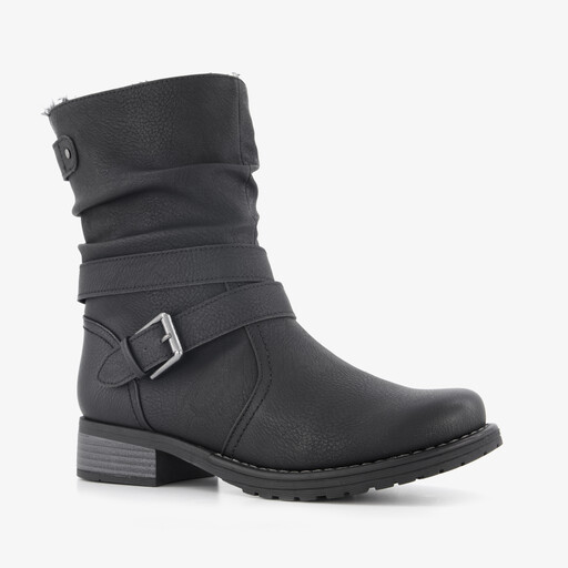 Gevoerde dames enkellaarsjes met gesp zwart