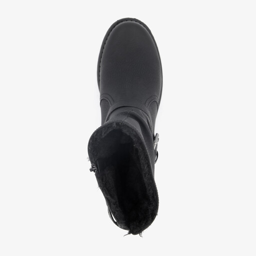 Gevoerde dames enkellaarsjes met gesp zwart