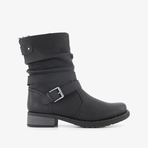 Gevoerde dames enkellaarsjes met gesp zwart