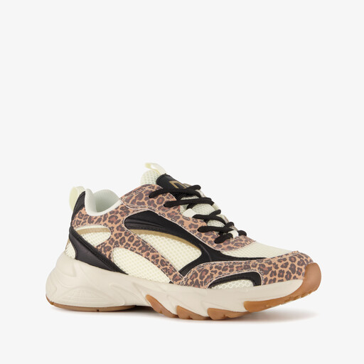 Meisjes sneakers met panterprint details bruin beige