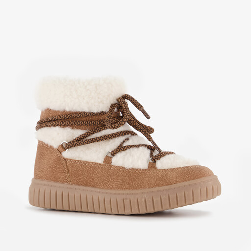 Gevoerde meisjes teddy veterboots bruin