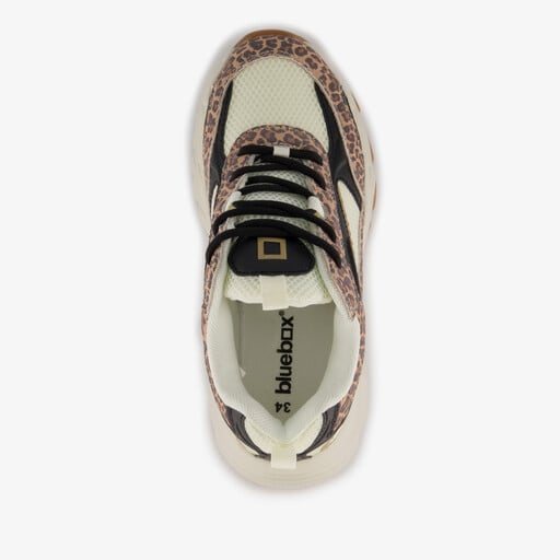 Meisjes sneakers met panterprint details bruin beige