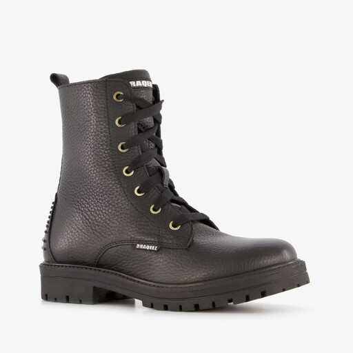 Leren meisjes veterboots zwart