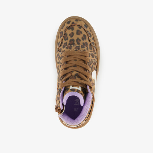 Hoge meisjes sneakers met panterprint bruin