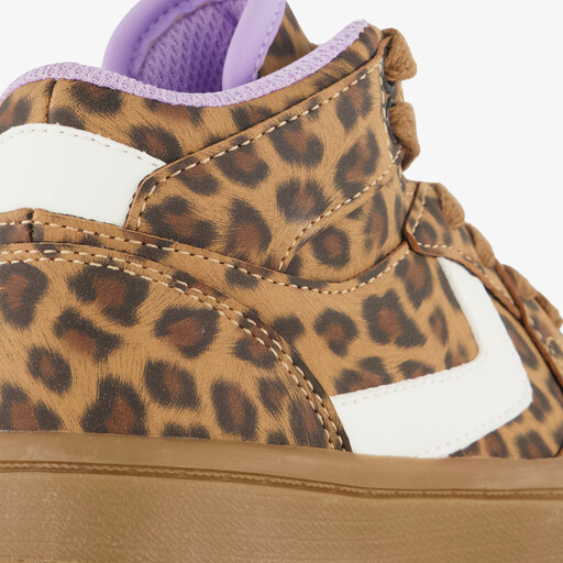 Hoge meisjes sneakers met panterprint bruin