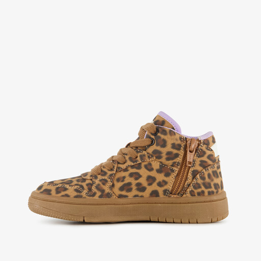 Hoge meisjes sneakers met panterprint bruin