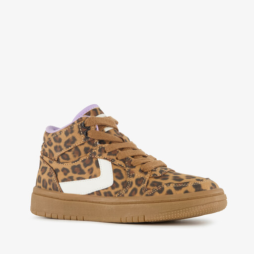 Hoge meisjes sneakers met panterprint bruin