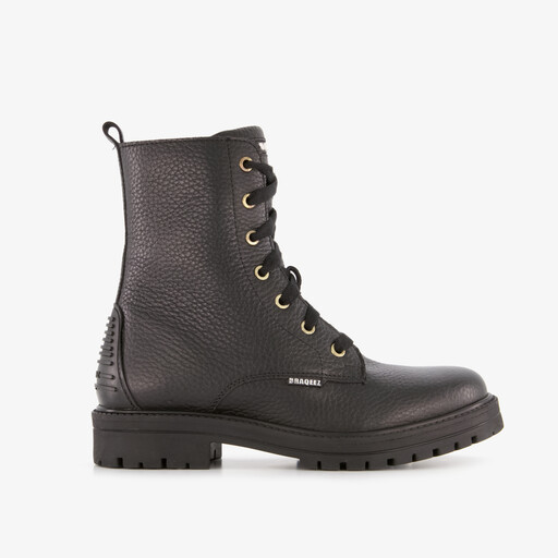 Leren meisjes veterboots zwart