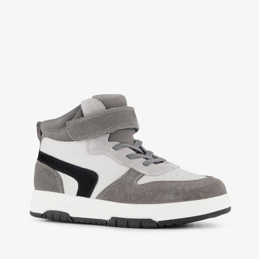 Leren hoge jongens sneakers grijs wit