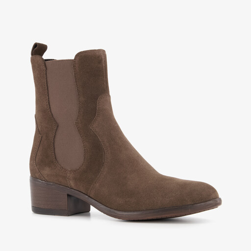 Suede dames Chelsea laarsjes met hak bruin