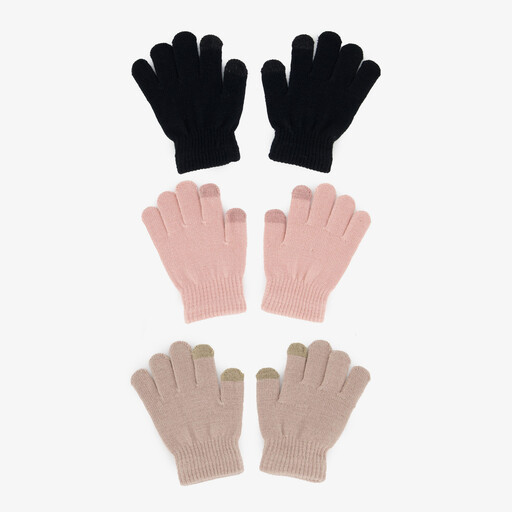 3 paar touchscreen handschoenen zwart roze beige