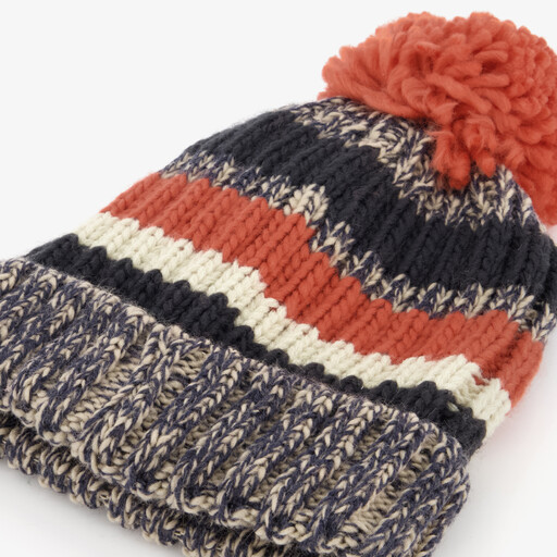 Ribgebreide muts kinderen grijs/oranje