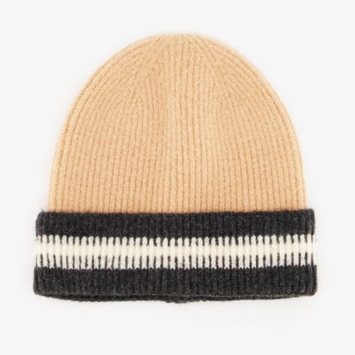 Gebreide heren muts beige zwart