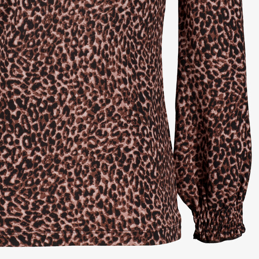Meisjes top met lange mouwen en panterprint bruin