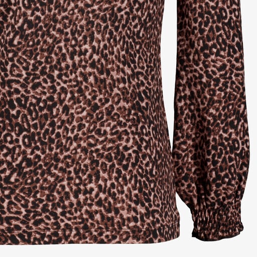 Meisjes top met lange mouwen en panterprint bruin