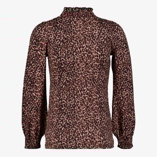 Meisjes top met lange mouwen en panterprint bruin