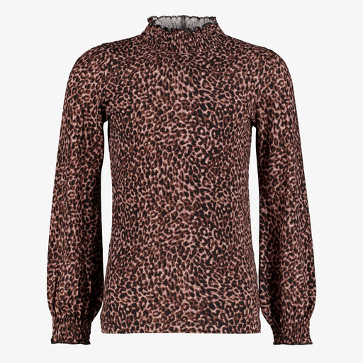 Meisjes top met lange mouwen en panterprint bruin