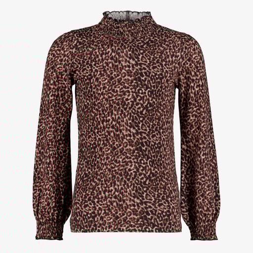 Meisjes top met lange mouwen en panterprint bruin
