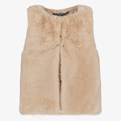 Meisjes gilet van imitatiebont beige