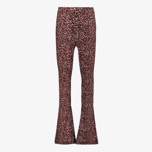 Flared meisjes broek met panterprint bruin
