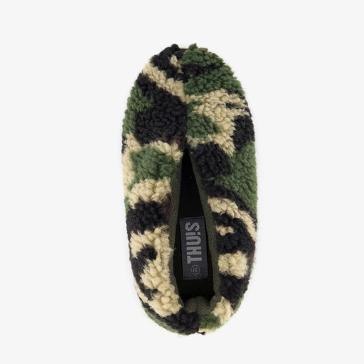 Kinder teddy sloffen met camouflage print groen