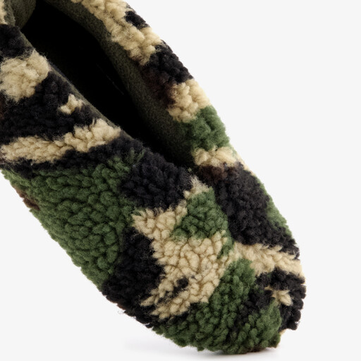 Kinder teddy sloffen met camouflage print groen