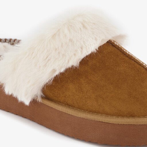 Gevoerde dames pantoffels imitatiebont bruin
