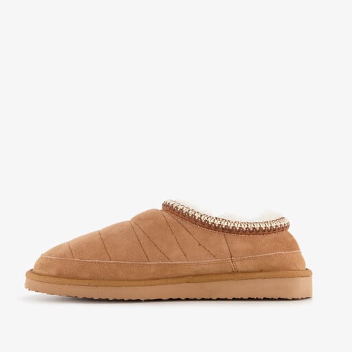 Leren heren pantoffels gevoerd cognac
