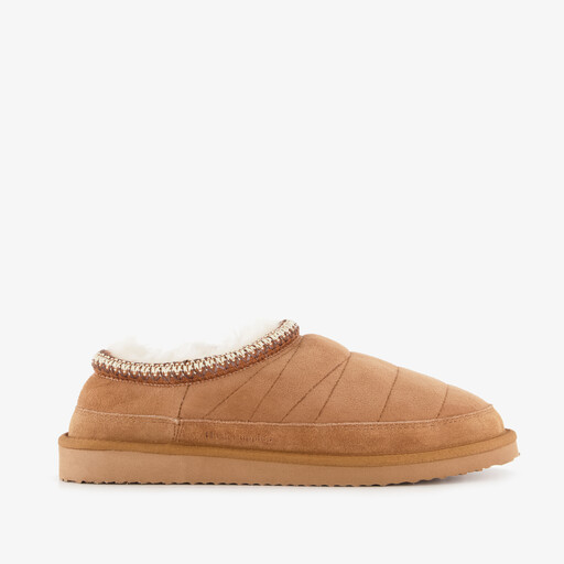 Leren heren pantoffels gevoerd cognac