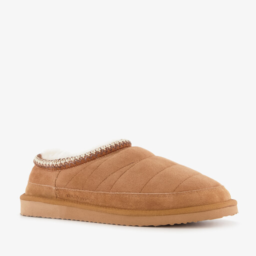 Leren heren pantoffels gevoerd cognac