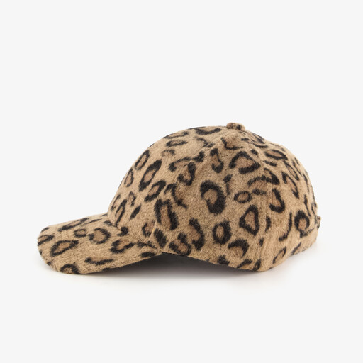 Bouclé dames pet met luipaardprint