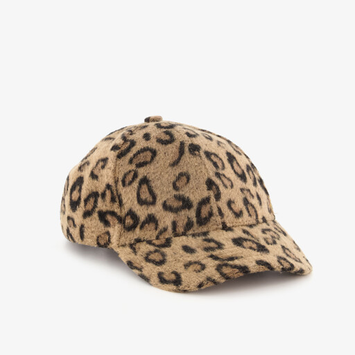 Bouclé dames pet met luipaardprint