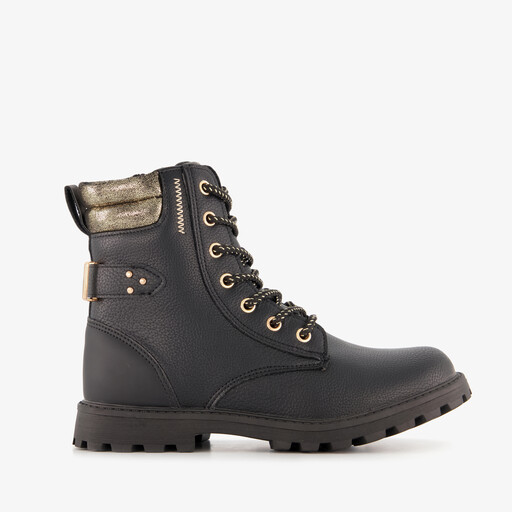 Meisjes veterboots zwart met goud