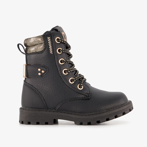 Meisjes veterboots zwart met gouden details